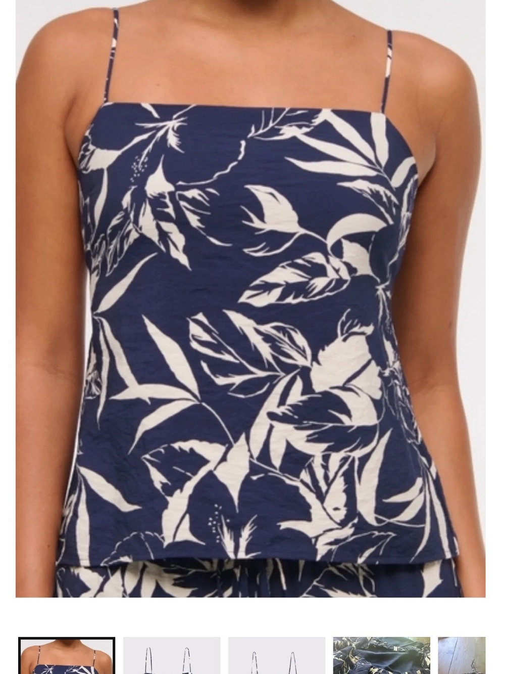 Abercrombie Navy and White Floral Spaghetti Strap Tank Top